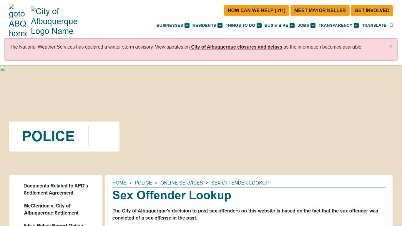 Sex Offender Lookup — City of Albuquerque